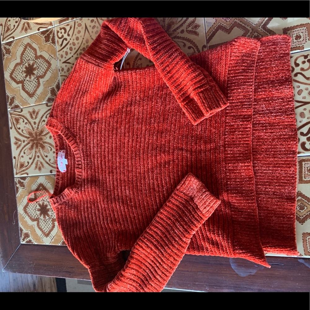 XS Rusty Red Orange chenille sweater by Pink Rose